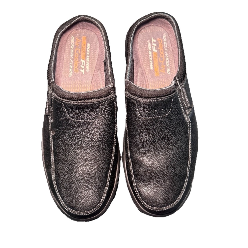 Skechers Slip On Shoes Mens 9  Black Leather Loafers Slides Porter Vamen 65097